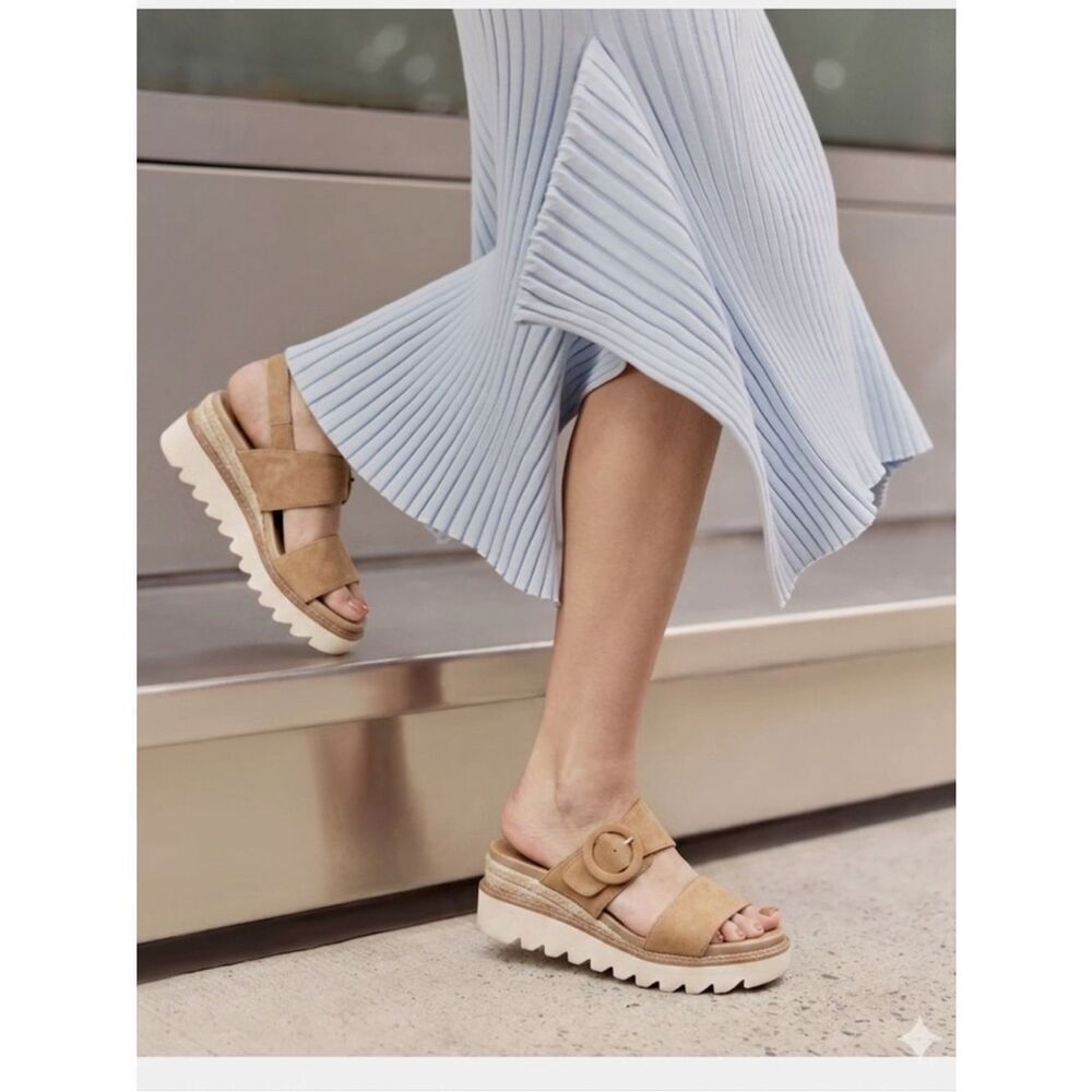 MIA Espadrille Platform Slide Sandals Tan Suede 11W Boho Cozy Summer Flatforms